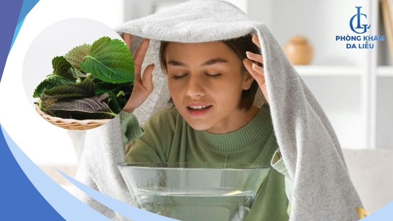 xông mặt bằng lá tía tô tại nhà